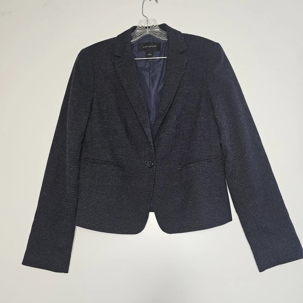 ANN Taylor Women's Polka-dot Blue Blazer Jacket one Button Closure Size 4